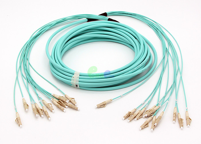 IEC Grade C Breakout Fiber Optic Patch Cables , Aqua 12F LC LC OM3 Fiber Patch Cables