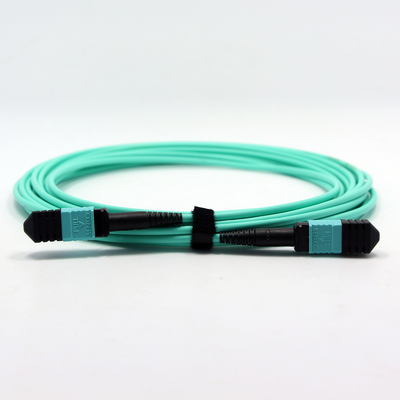 12F OM3 3.0mm MPO MPO Patch Cord PVC LSZH Aqua Senko Super Low Insertion Loss