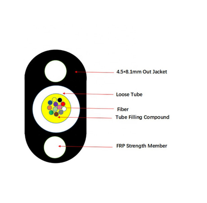 4.5X8.1mm FTTH Flat Aerial Drop Cable 1-8 Core Optical Fiber G657A G652D For FTTA