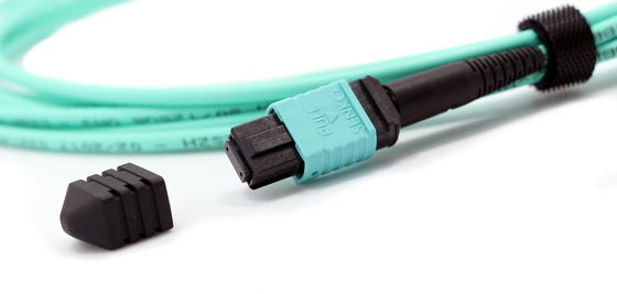 12F OM3 3.0mm MPO MPO Patch Cord PVC LSZH Aqua Senko Super Low Insertion Loss