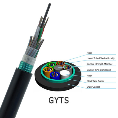 Light Armored Stranded Loose Tube Cable GYTS PBT Black 24 - 144cores