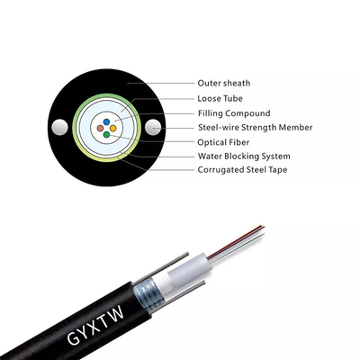 Aerial Single Mode Fiber Optic Cable GYXTW 12F Armoured Optical Fiber Cable