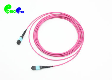 12F MTP-MTP Simplex Multi mode OM4 Trunk Fiber Patch Cord With Rose Red Cable
