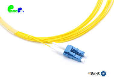 LC UPC 0.9mm 9 / 125μm Duplex Fiber Optic Patch Cord 3 Meter G657A2 OFNR Yellow Cable