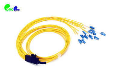 12F Ribbon Fanout 2.0mm Tail 9 / 125μm LC UPC Fiber Optic Pigtail With OS2 G652D SM LSZH Jacket Yellow