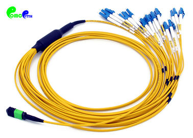MPO Trunk Cable Pre - terminated Fanout 2.0mm 9 / 125μm 24F MPO Female to LC UPC 3.0mm Jacket OD LSZH Yellow