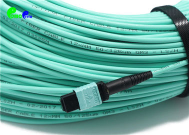 OM3 12F MPO Female - MPO female OM3 50 / 125μm MPO Trunk Cable Aque LSZH 200M 3.0mm  For 40G / 100G Data Center Solution