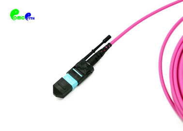 MTP Trunk Cable OM4 12F 3.0mm MTP Female 50 / 125μm With Push / Pull Tab Magenta LSZH Jacket