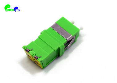 Two Door Type LC APC Duplex Fiber Optic Adapter With Integrated Outer Shutter Color Green