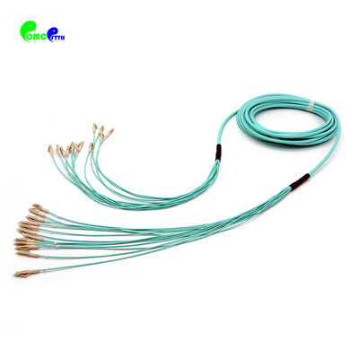 Low loss Fiber Optic Patch Cables 12F LC - LC OM3 50/125 Breakout 2mm 10M patch cord  LSZH Aqua color