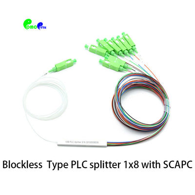 High Quality 1x 8 Fiber PLC Splitter With SC / LC / FC connector and G657A1 Fiber fanout 0.9mm 2.0mm With OEM service