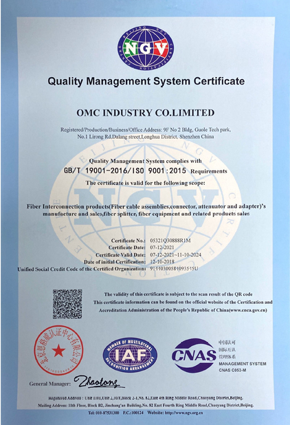 China OMC Industry Co.Limited certification